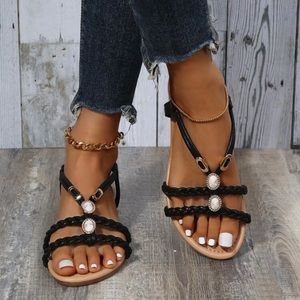 Braid Detail Flat Slingback Sandals